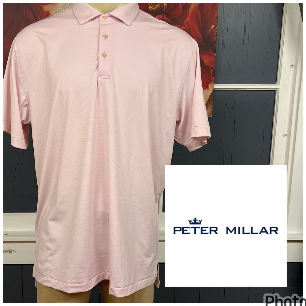Peter‎ Millar Summer Comfort Polo Golf Shirt Mens XL Loose Fit Pink Striped